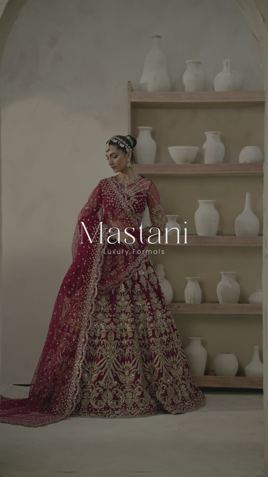 Deep Red Hand-Embellished Net Bridal Lehenga (3-Piece) - Image 11