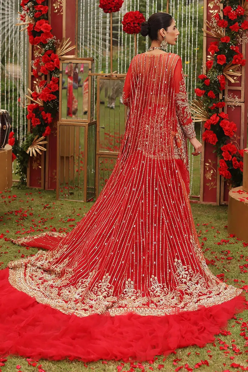 Red Zardozi Net Bridal Jacket Lehenga (3-Piece) - Image 10