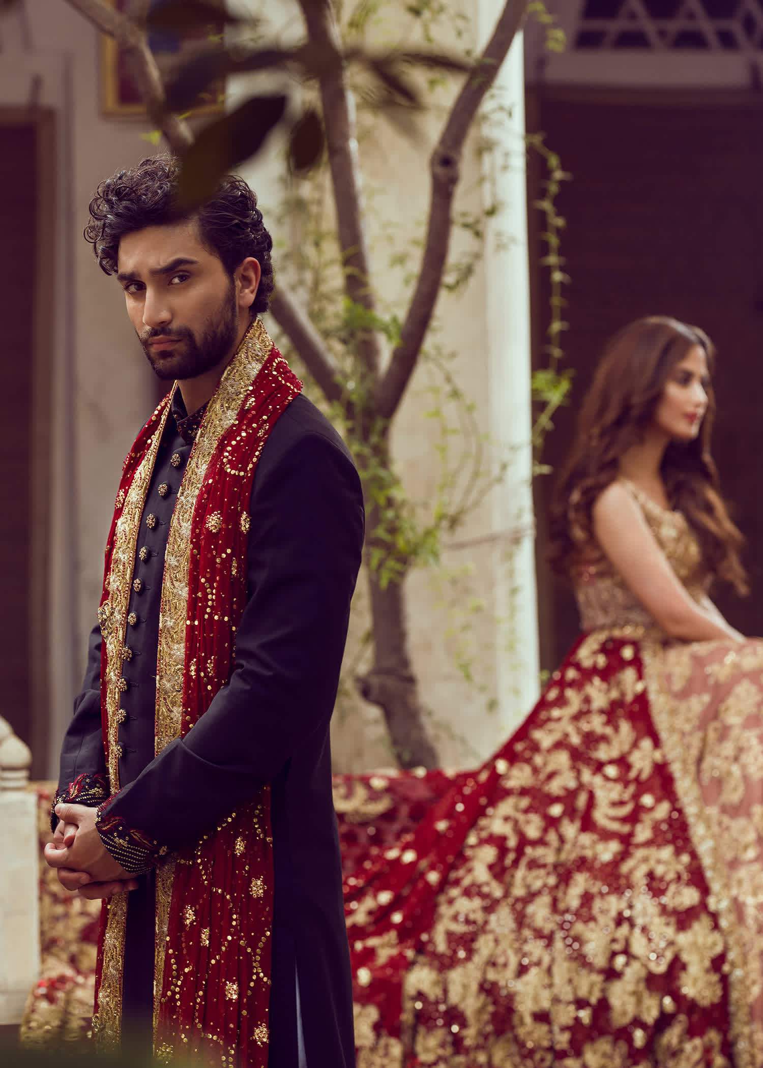 Deep Red Gold Embroidered Bridal Lehenga (3-Piece) - Image 4