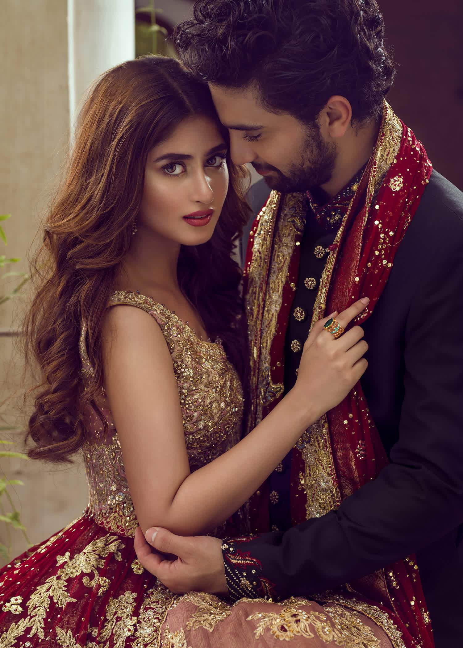 Deep Red Gold Embroidered Bridal Lehenga (3-Piece) - Image 5