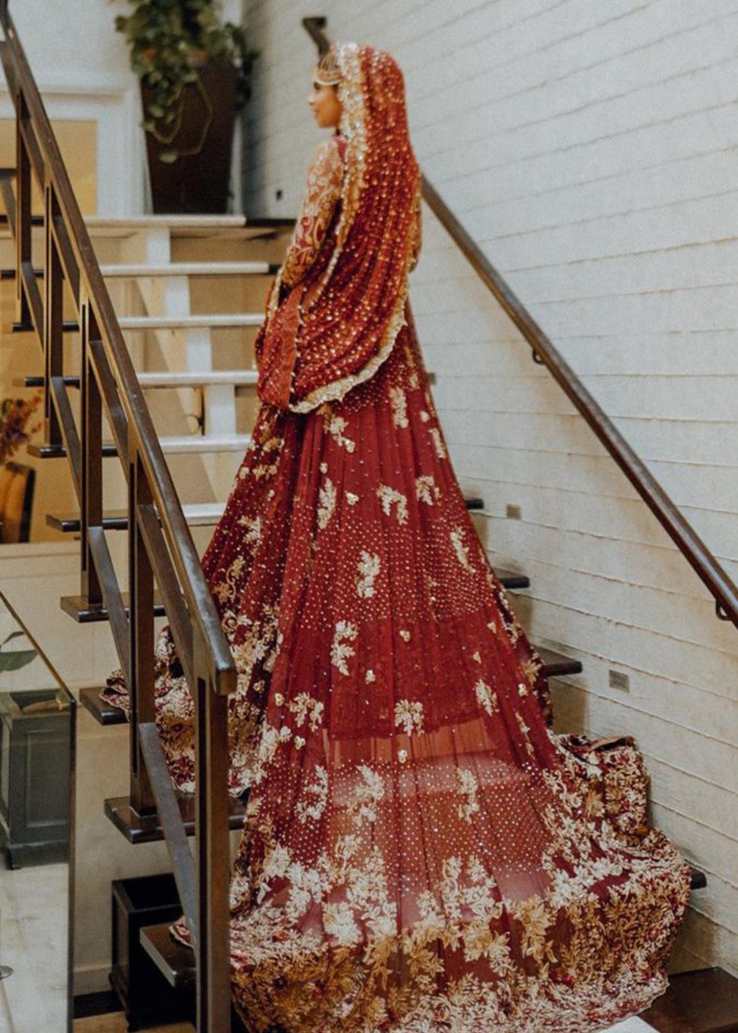 Deep Red Zardozi Net Bridal Lehenga (3-Piece) - Image 11