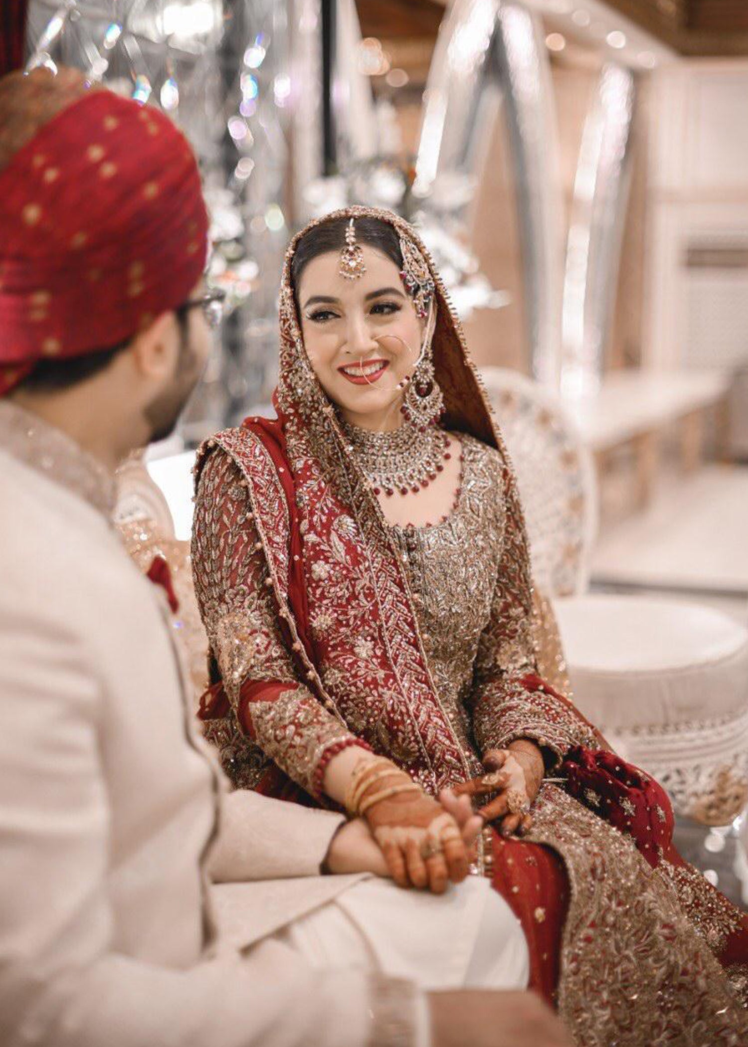 Deep Red Zardozi Net Bridal Lehenga (3-Piece) - Image 12