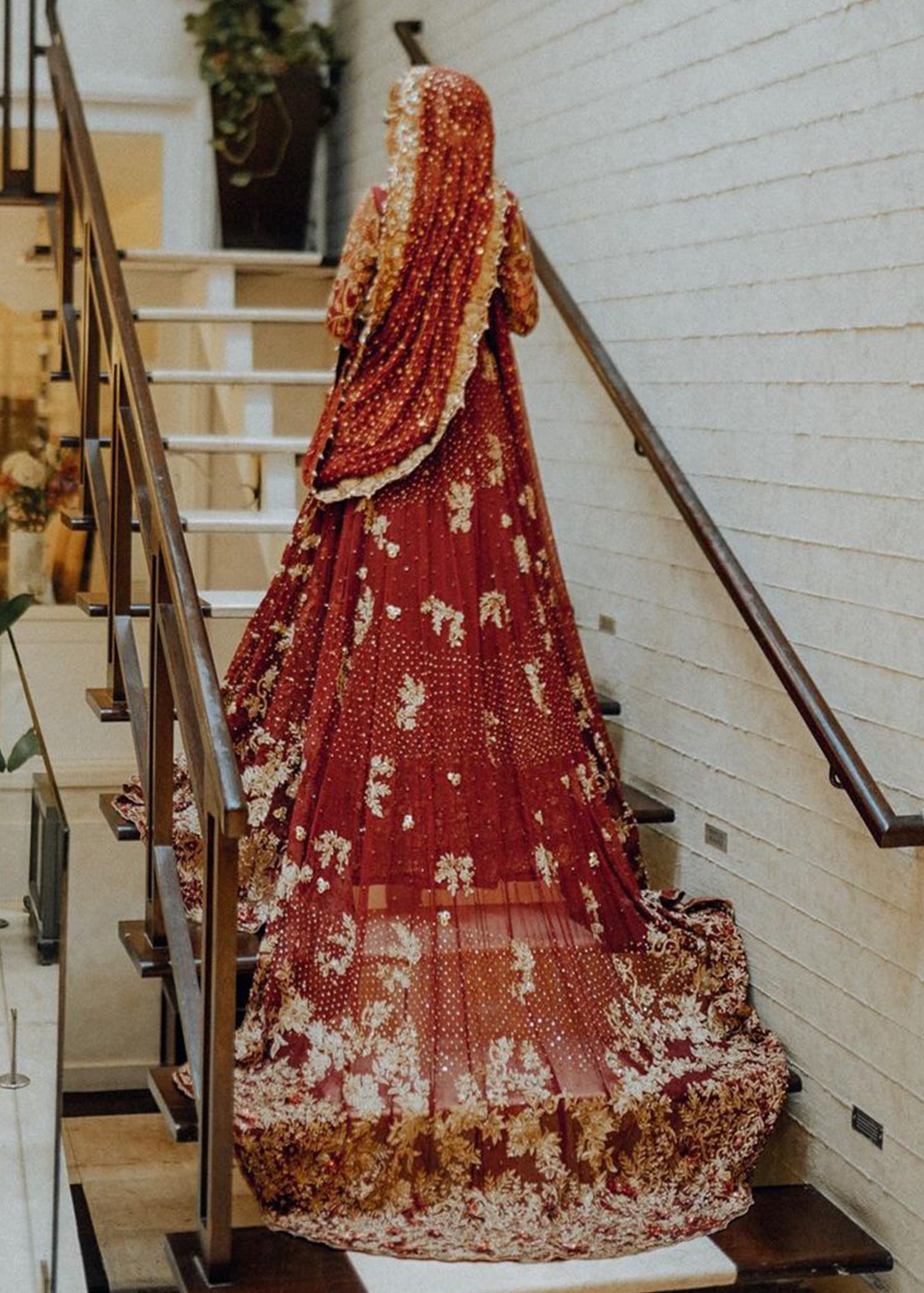 Deep Red Zardozi Net Bridal Lehenga (3-Piece) - Image 3