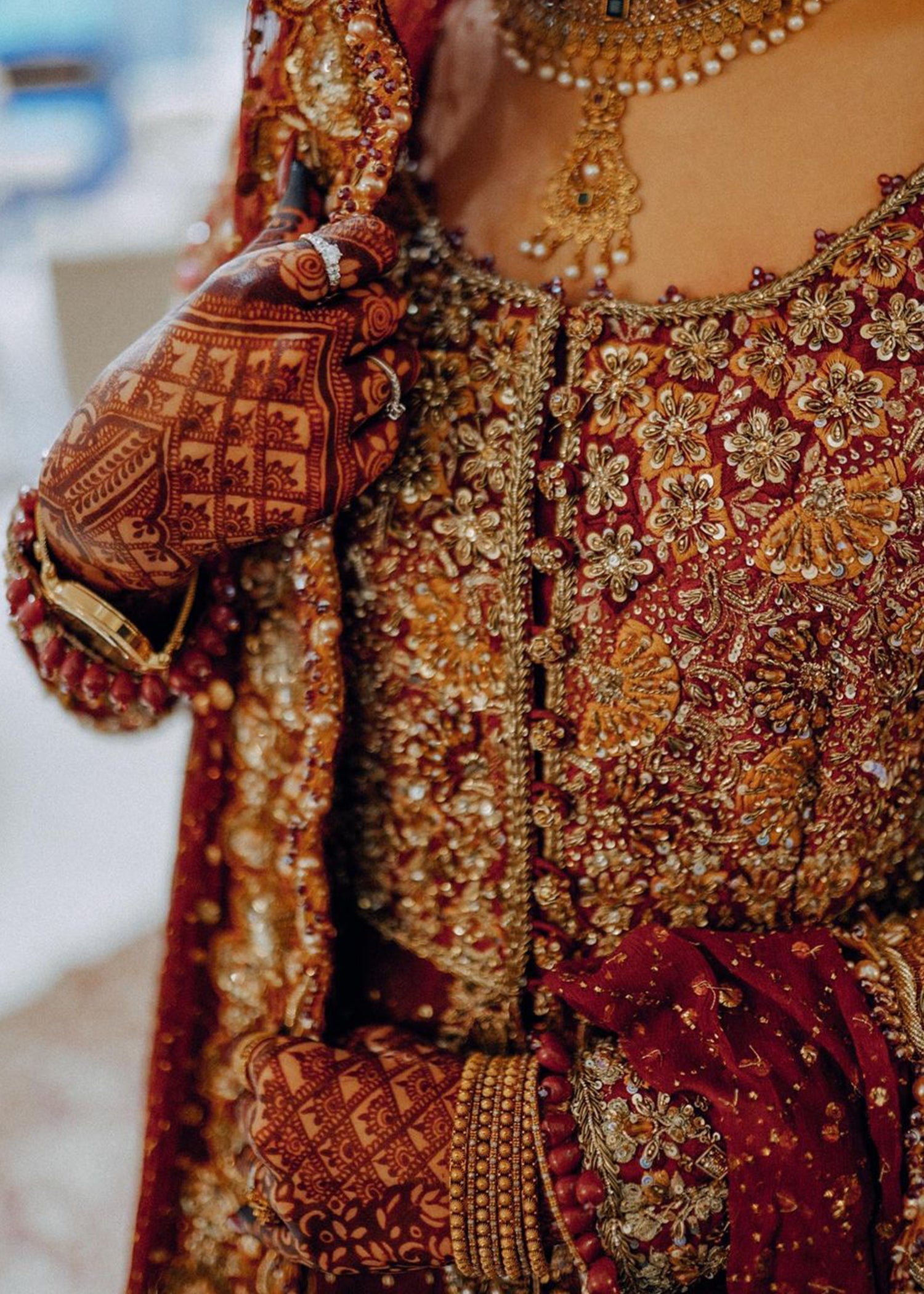 Deep Red Zardozi Net Bridal Lehenga (3-Piece) - Image 5