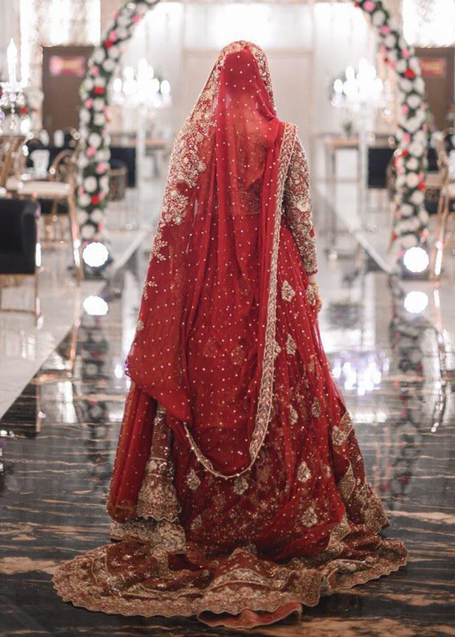 Deep Red Zardozi Net Bridal Lehenga (3-Piece) - Image 7