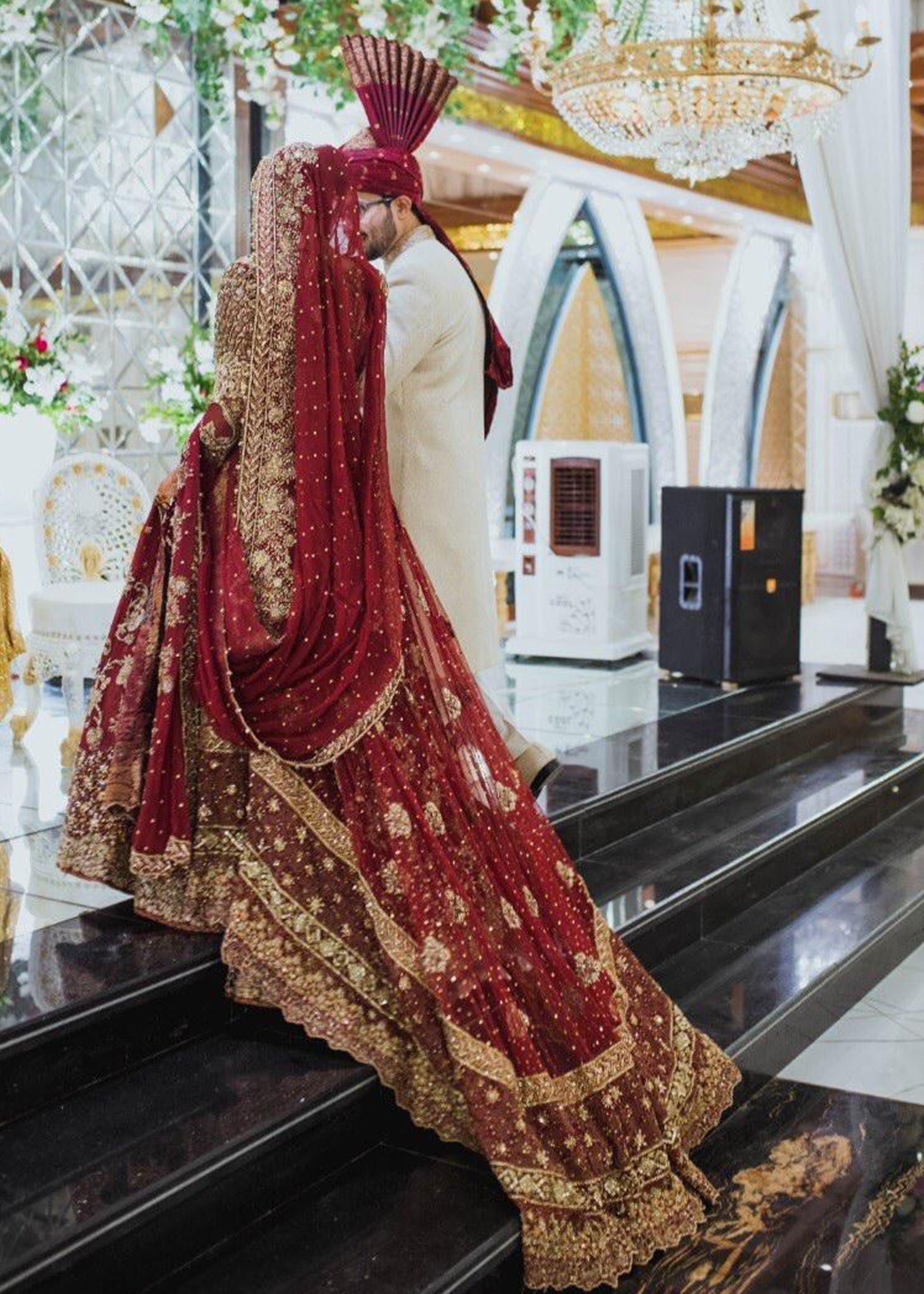 Deep Red Zardozi Net Bridal Lehenga (3-Piece) - Image 9