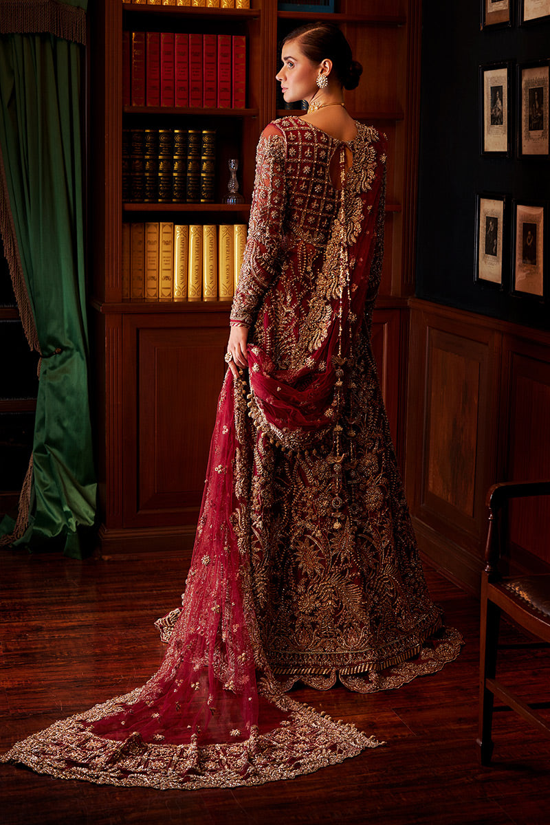 Pakistani Red Embroidered Net Bridal Lehenga (3-Piece) - Image 10