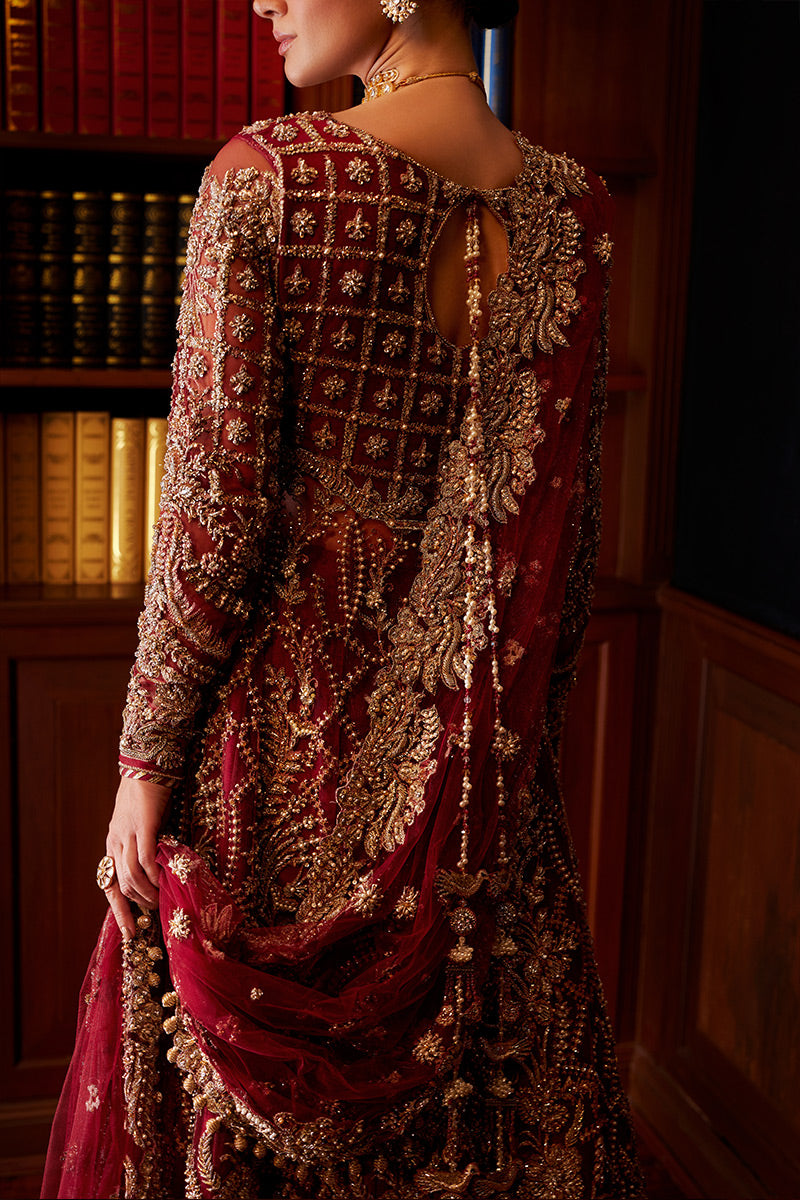 Pakistani Red Embroidered Net Bridal Lehenga (3-Piece) - Image 6