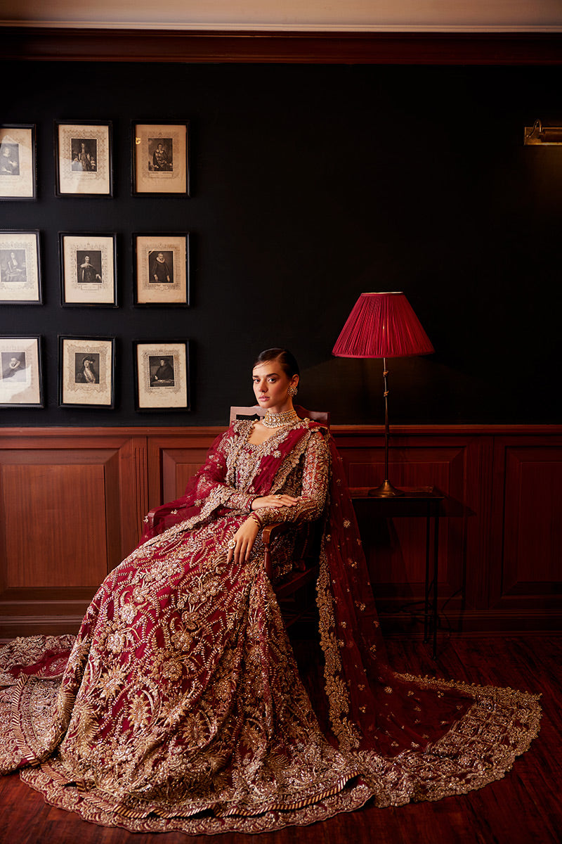 Pakistani Red Embroidered Net Bridal Lehenga (3-Piece) - Image 7