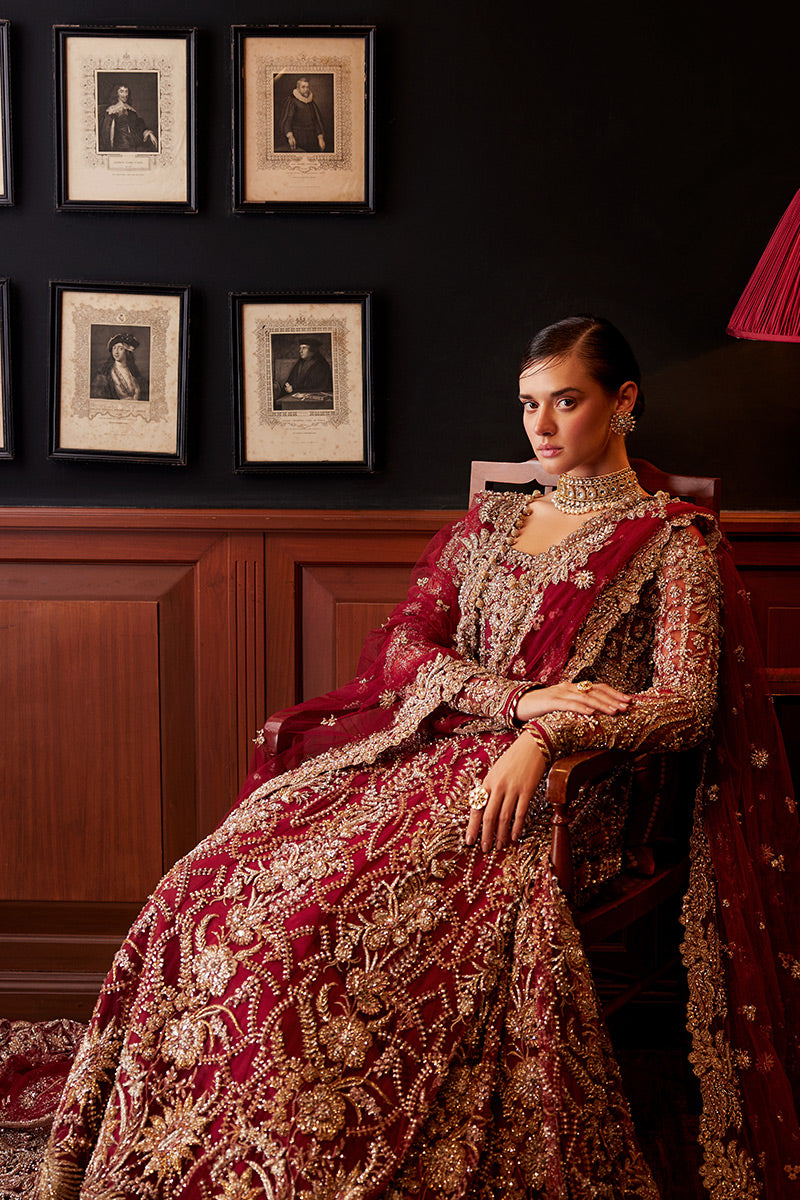 Pakistani Red Embroidered Net Bridal Lehenga (3-Piece) - Image 8