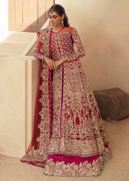 Indian Red Zardozi & Crystal Net Bridal Gown (3-Piece) - Image 1