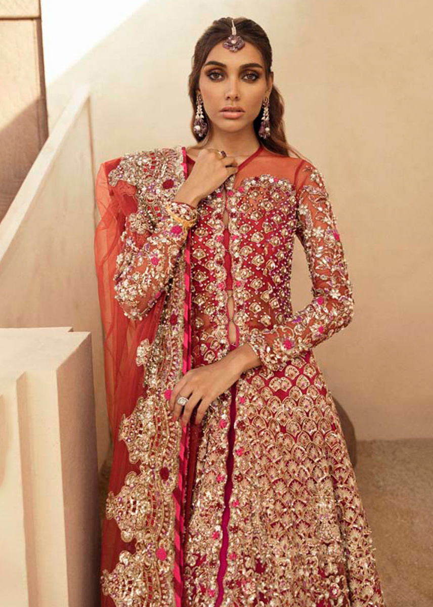 Indian Red Zardozi & Crystal Net Bridal Gown (3-Piece) - Image 3