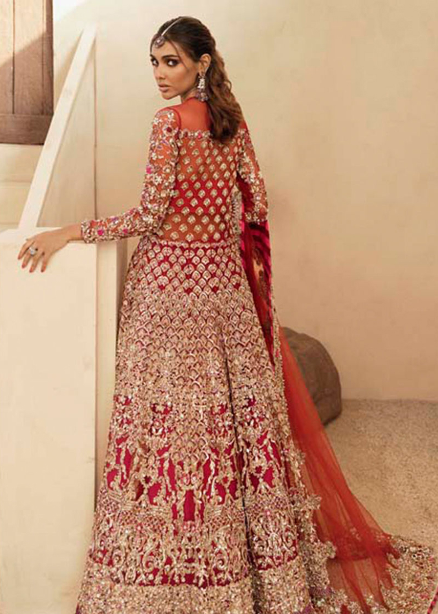 Indian Red Zardozi & Crystal Net Bridal Gown (3-Piece) - Image 4