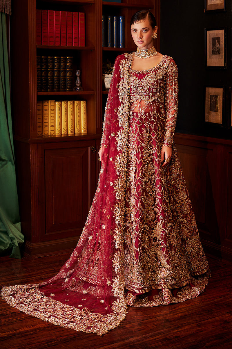 Red Embroidered Net Bridal Lehenga (3-Piece) - Image 1