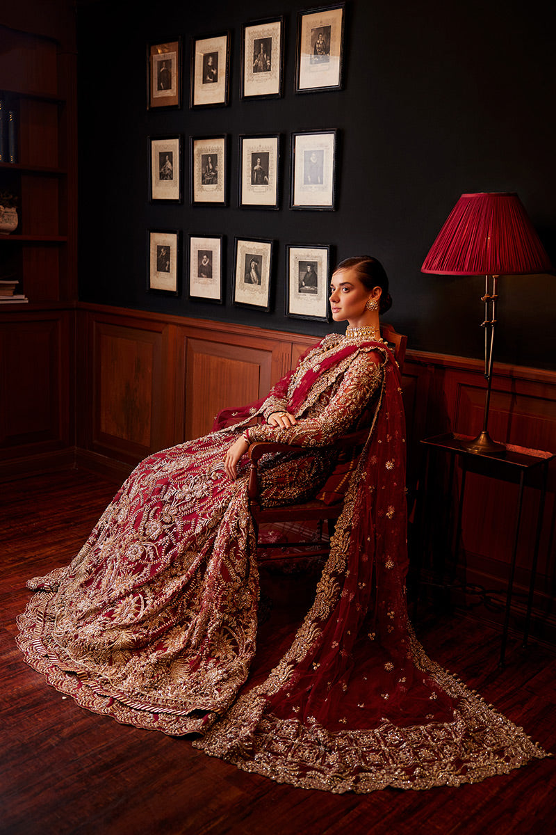 Red Embroidered Net Bridal Lehenga (3-Piece) - Image 10