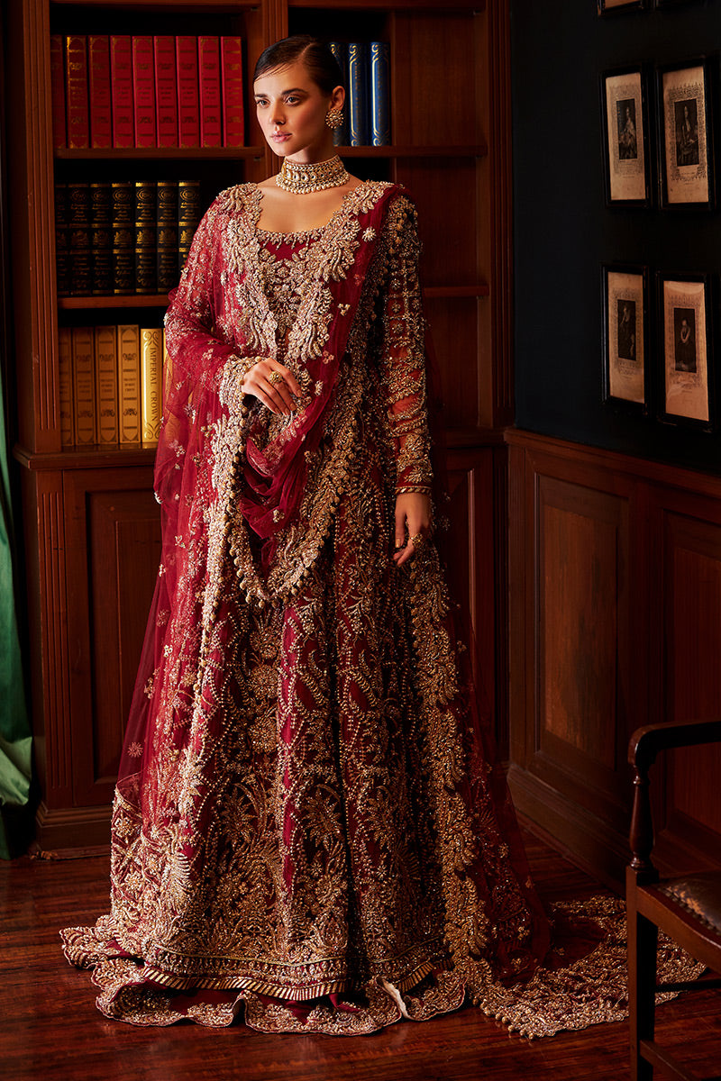 Red Embroidered Net Bridal Lehenga (3-Piece) - Image 6