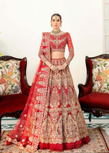 Red Zardozi Embroidered Net Lehenga Choli (3-Piece) - Image 2
