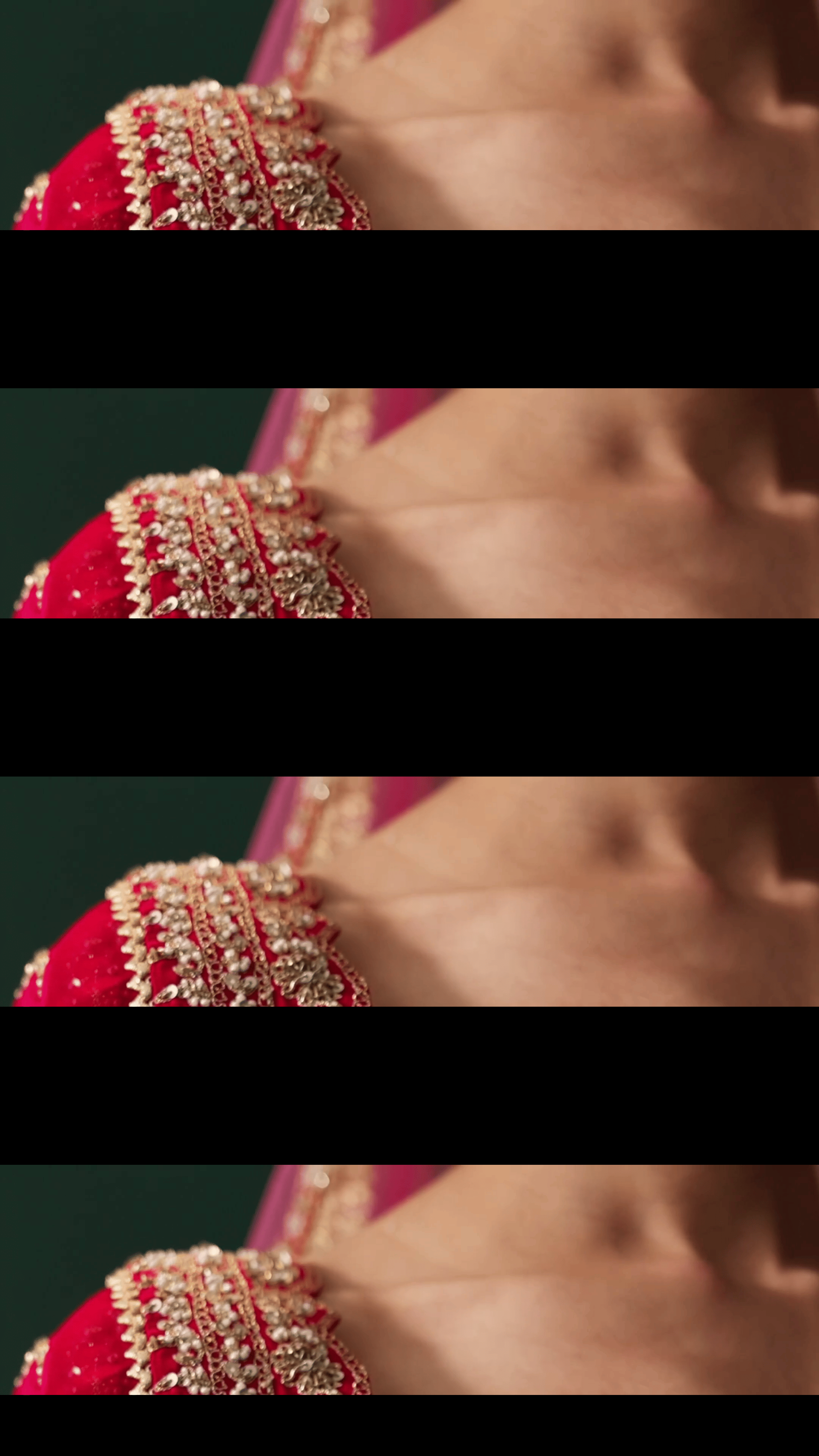 Indian Red Zari Dori Sequin Net Bridal Lehenga (3-Piece) - Image 3