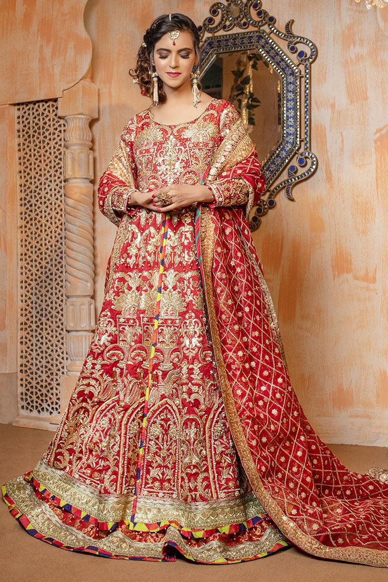 Pakistani Red Embroidered Organza Bridal Gown (3-Piece) - Image 1