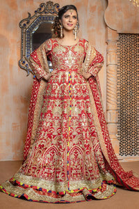 Pakistani Red Embroidered Organza Bridal Gown (3-Piece) - Image 3