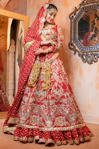 Red Embroidered Organza Bridal Lehnga Choli (3-Piece) - Image 3