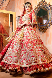 Red Embroidered Organza Bridal Lehnga Choli (3-Piece) - Image 4