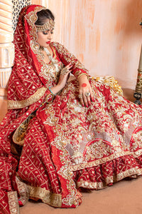 Red Embroidered Organza Bridal Lehnga Choli (3-Piece) - Image 5