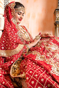 Red Embroidered Organza Bridal Lehnga Choli (3-Piece) - Image 6