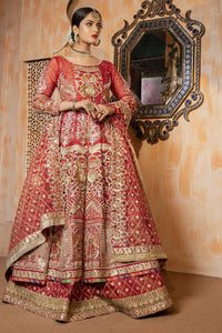 Pakistani Red Embroidered Organza Bridal Gown (3-Piece) - Image 2