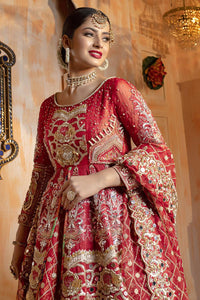 Pakistani Red Embroidered Organza Bridal Gown (3-Piece) - Image 5