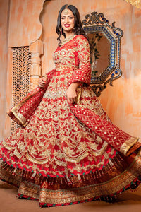 Red Ari Embroidered Organza Bridal Lehenga Choli (3-Piece) - Image 4