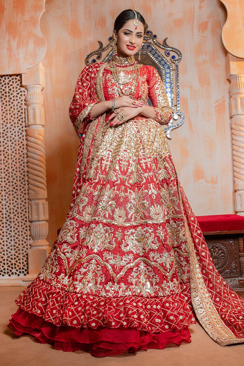 Pakistani Red Ari Embroidered Organza Bridal Lehnga Choli (3-Piece) - Image 1