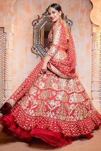 Pakistani Red Ari Embroidered Organza Bridal Lehnga Choli (3-Piece) - Image 3