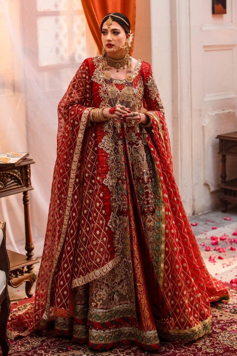 Pakistani Red Embroidered Organza Bridal Lehenga (3-Piece) - Image 1