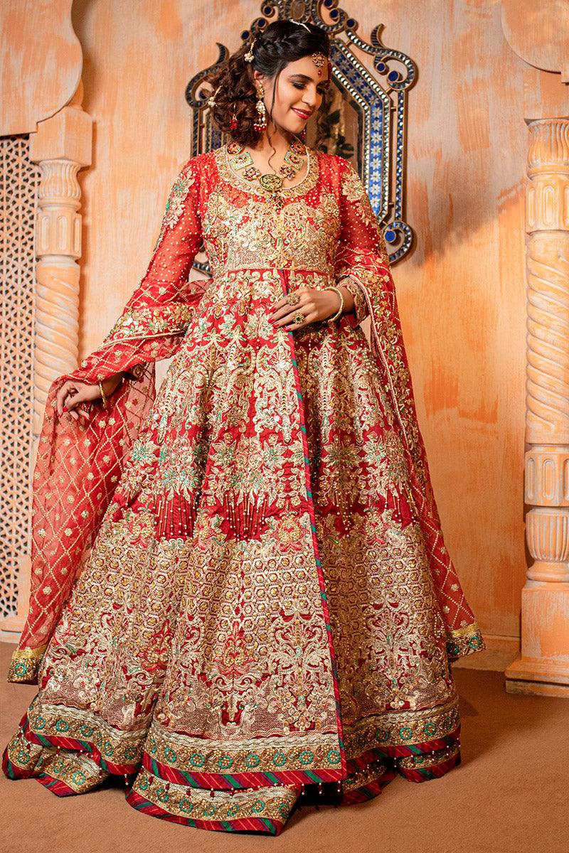 Pakistani Red Embroidered Organza Bridal Lehenga (3-Piece) - Image 5