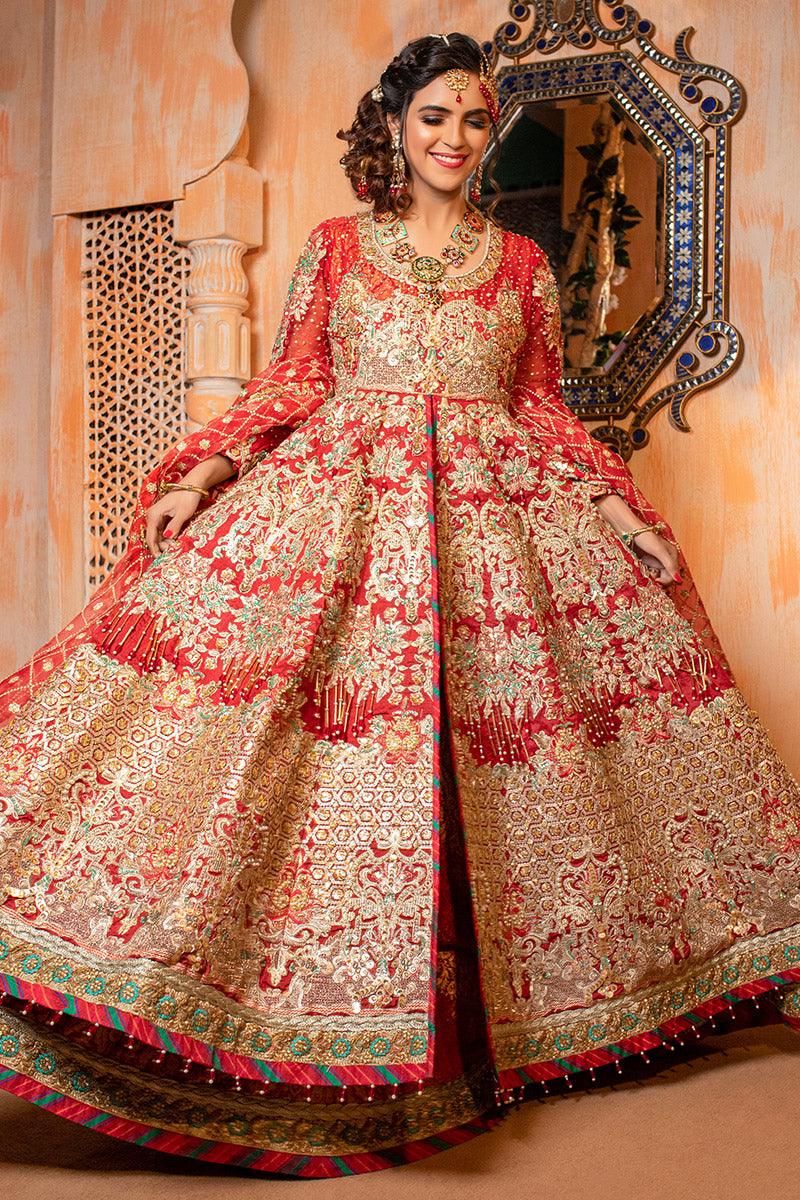 Pakistani Red Embroidered Organza Bridal Lehenga (3-Piece) - Image 6