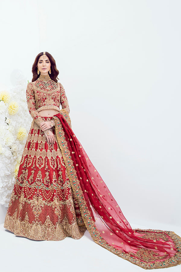 Pakistani Red Embellished Organza Lehenga Set (3-Piece) - Image 5