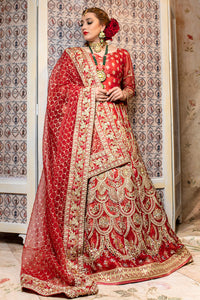 Ruby Red Embroidered Organza Bridal Lehenga (3-Piece) - Image 3
