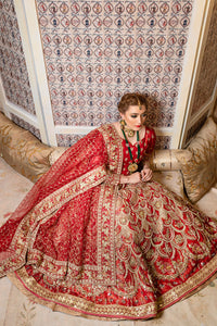 Ruby Red Embroidered Organza Bridal Lehenga (3-Piece) - Image 4