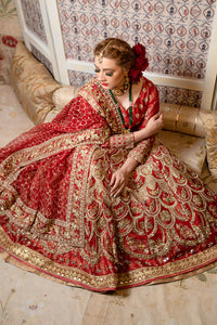 Ruby Red Embroidered Organza Bridal Lehenga (3-Piece) - Image 5