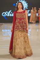 Red Embroidered Organza Peplum Lehenga (3-Piece) - Image 2