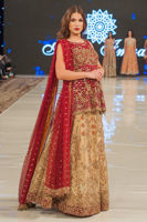 Red Embroidered Organza Peplum Lehenga (3-Piece) - Image 3