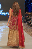 Red Embroidered Organza Peplum Lehenga (3-Piece) - Image 4