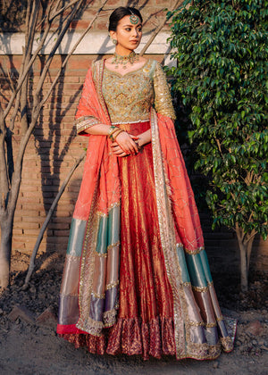Pakistani Crimson Khamkhab Lehenga with Mint Organza Choli (3-Piece) - Image 4