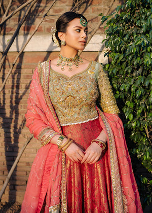 Pakistani Crimson Khamkhab Lehenga with Mint Organza Choli (3-Piece) - Image 5