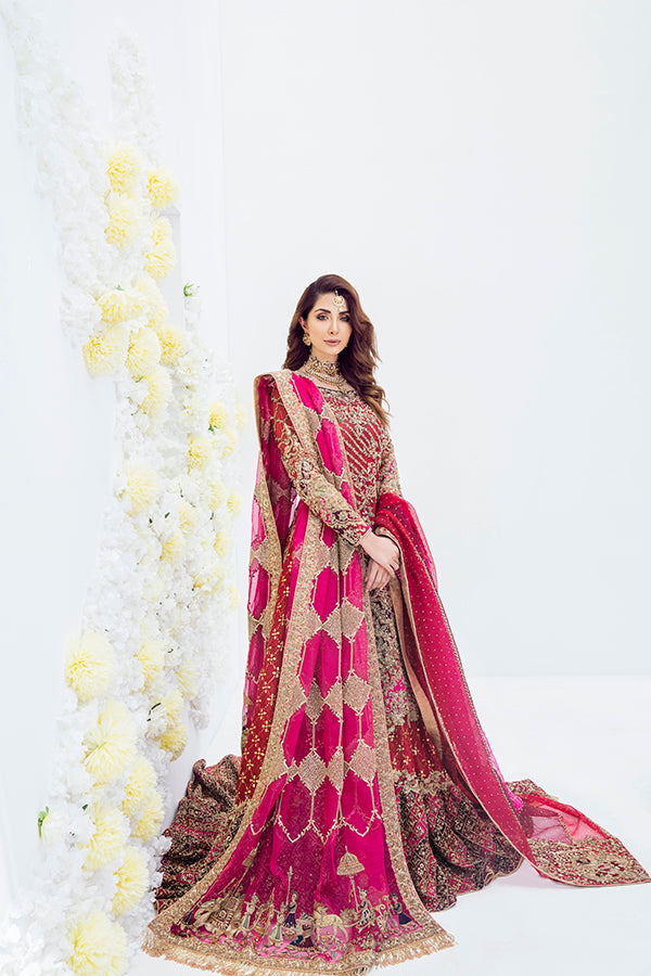 Indian Red Embellished Organza Bridal Lehenga (3-Piece) - Image 1