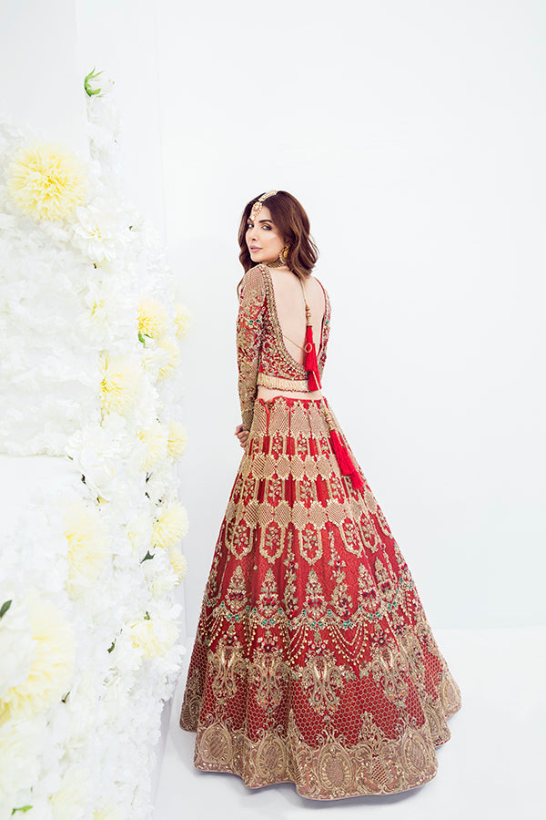 Pakistani Red Embroidered Organza Lehenga (3-Piece) - Image 3