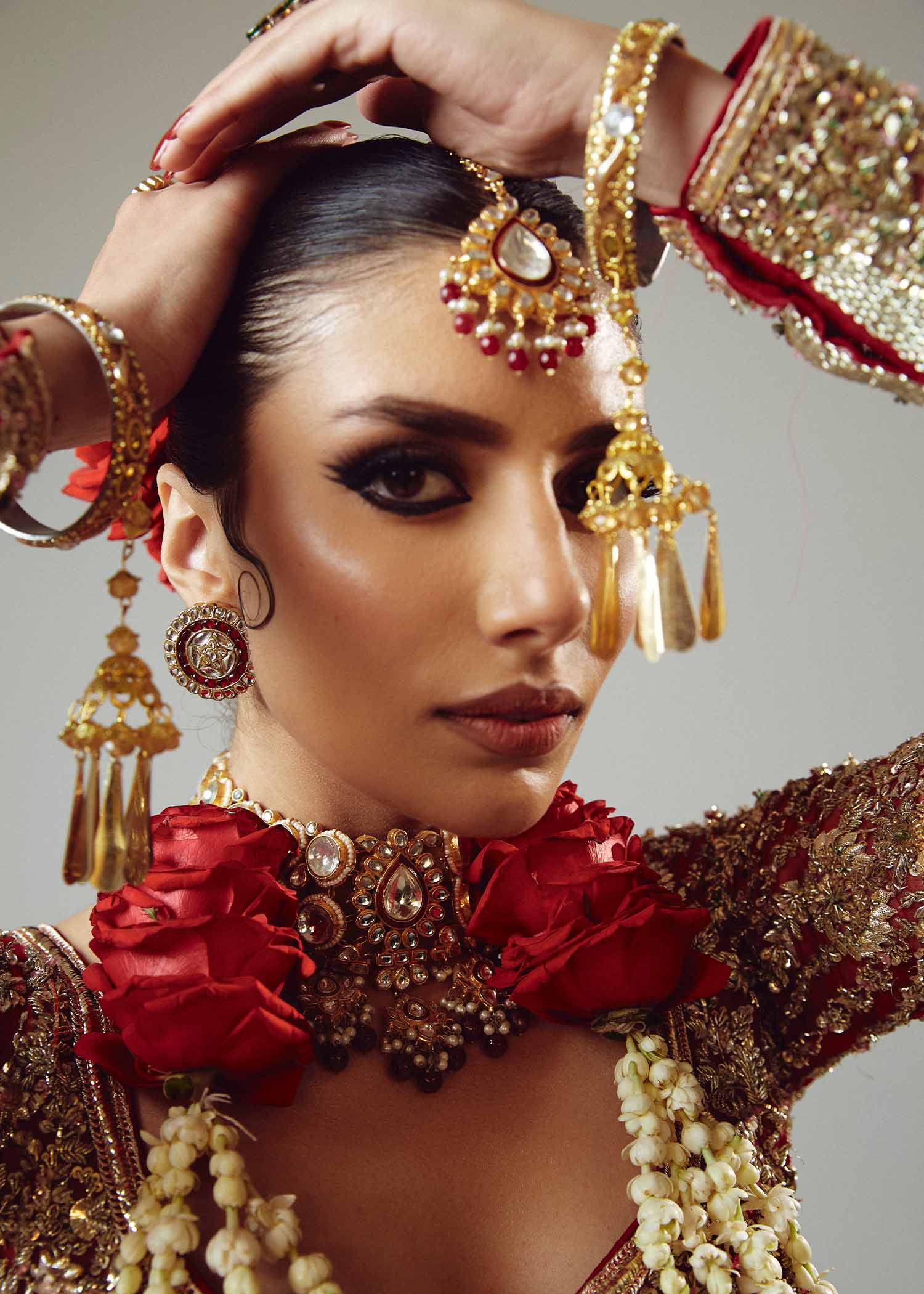 Pakistani Red Adda Work Organza & Satin Silk Lehenga (3-Piece) - Image 10