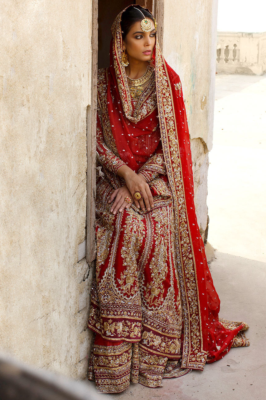 Red Zardozi Organza Kalidaar with Silk Lehenga (3-Piece) - Image 3