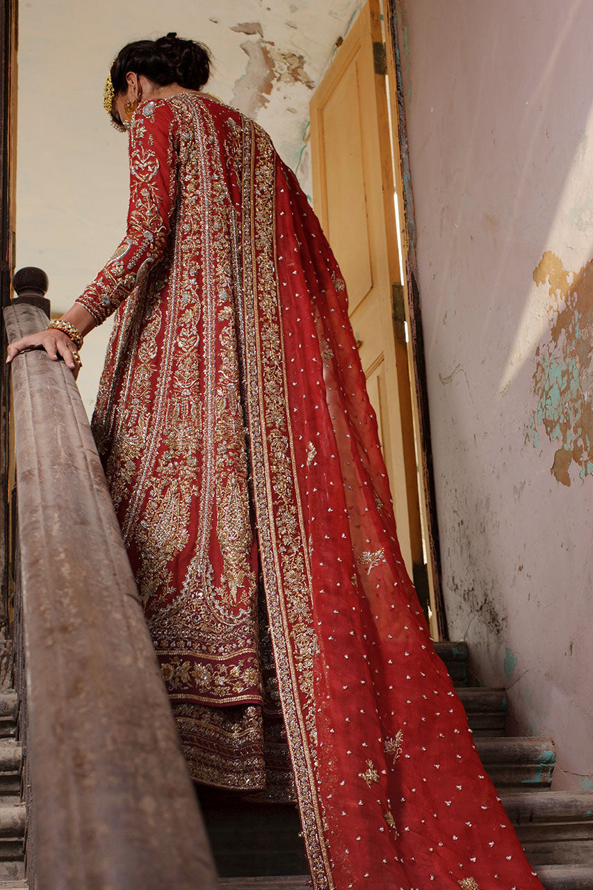 Red Zardozi Organza Kalidaar with Silk Lehenga (3-Piece) - Image 4